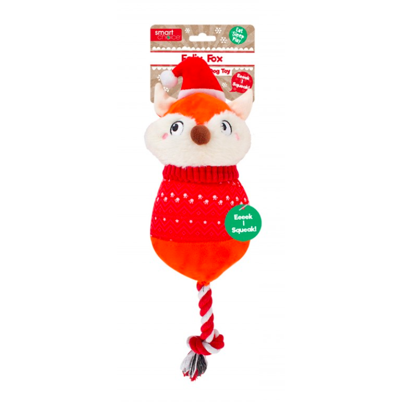 Smart Choice Christmas Squeaky Plush Rope Dexter Dog & Felix Fox Dog T