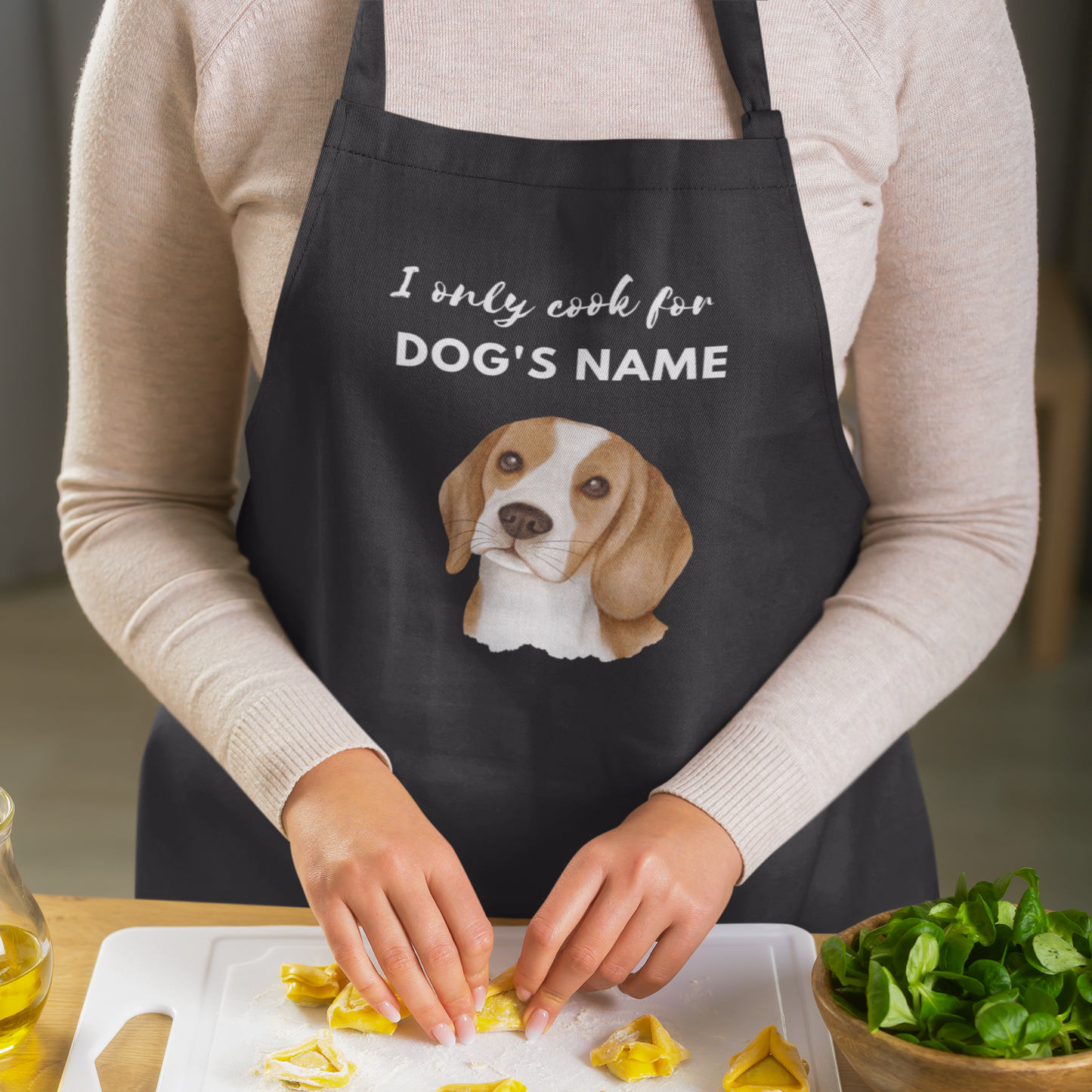 Personalisierte Schürze für Beagle-Eltern – ich koche nur für den Namen meines „Hundes“. Premium-Jersey-Schürze