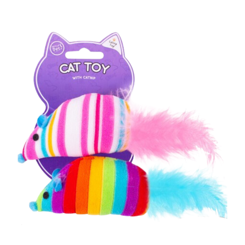 Worlds of Pet - Catnip Rainbow Mouse Cat Toy - 2 Pack