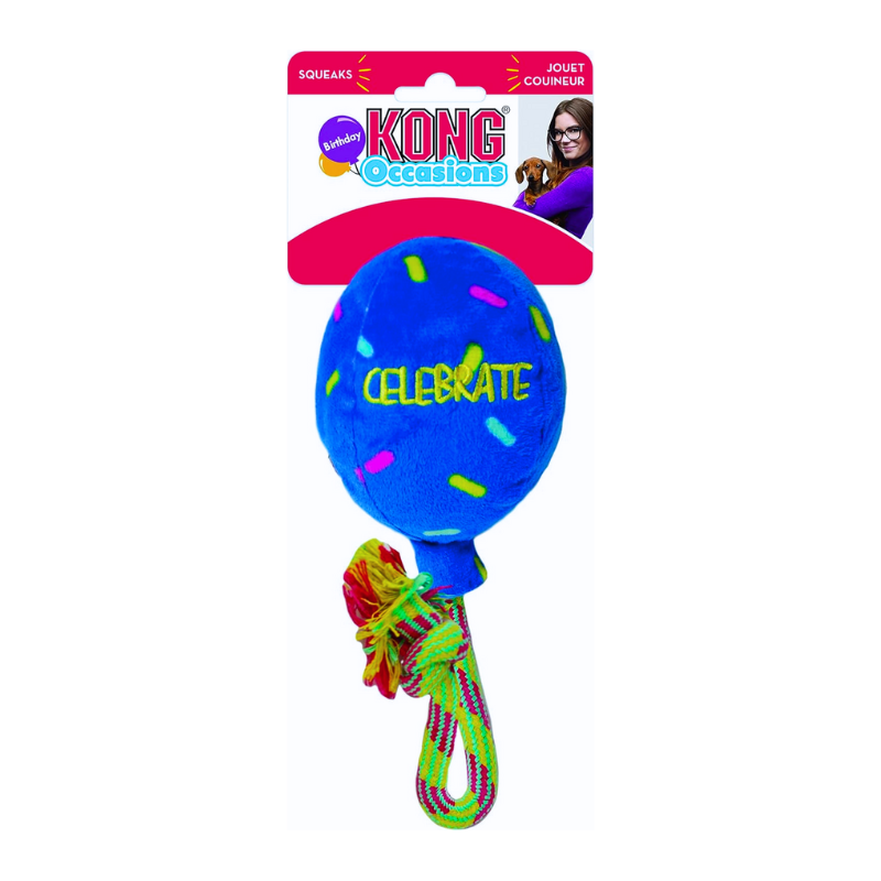 KONG Occasions Birthday Balloon Dog Toy Blue, Large