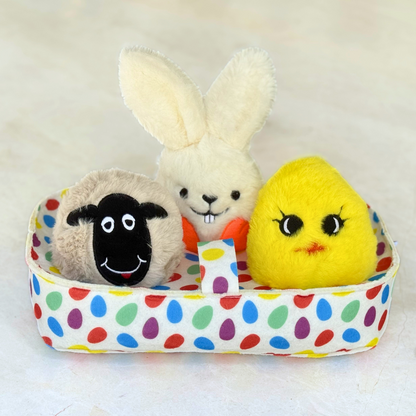 WufWuf Easter Basket: Lamb, Bunny & Chick Hide and Seek Dog Toy Set with Plush, Squeaky, Crinkle Features