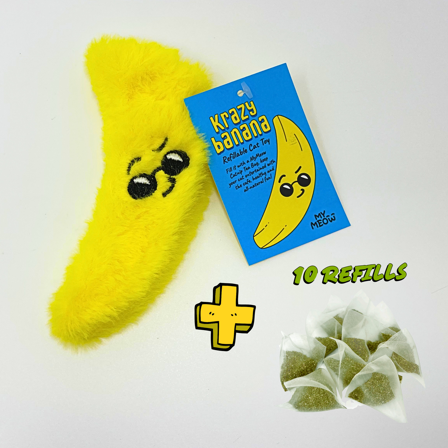 MyMeow - Krazy Banana Refillable Cat Toy with 10 North American Natural Catnip Refill Bags