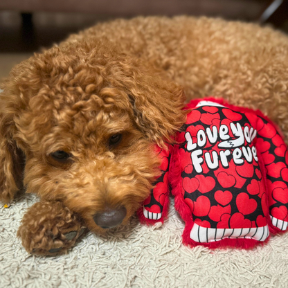 WufWuf Love You Furever Squeaky Plush Dog Sweater Toy