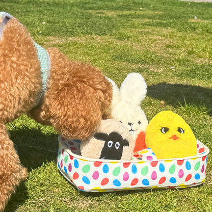 WufWuf Easter Basket: Lamb, Bunny & Chick Hide and Seek Dog Toy Set with Plush, Squeaky, Crinkle Features