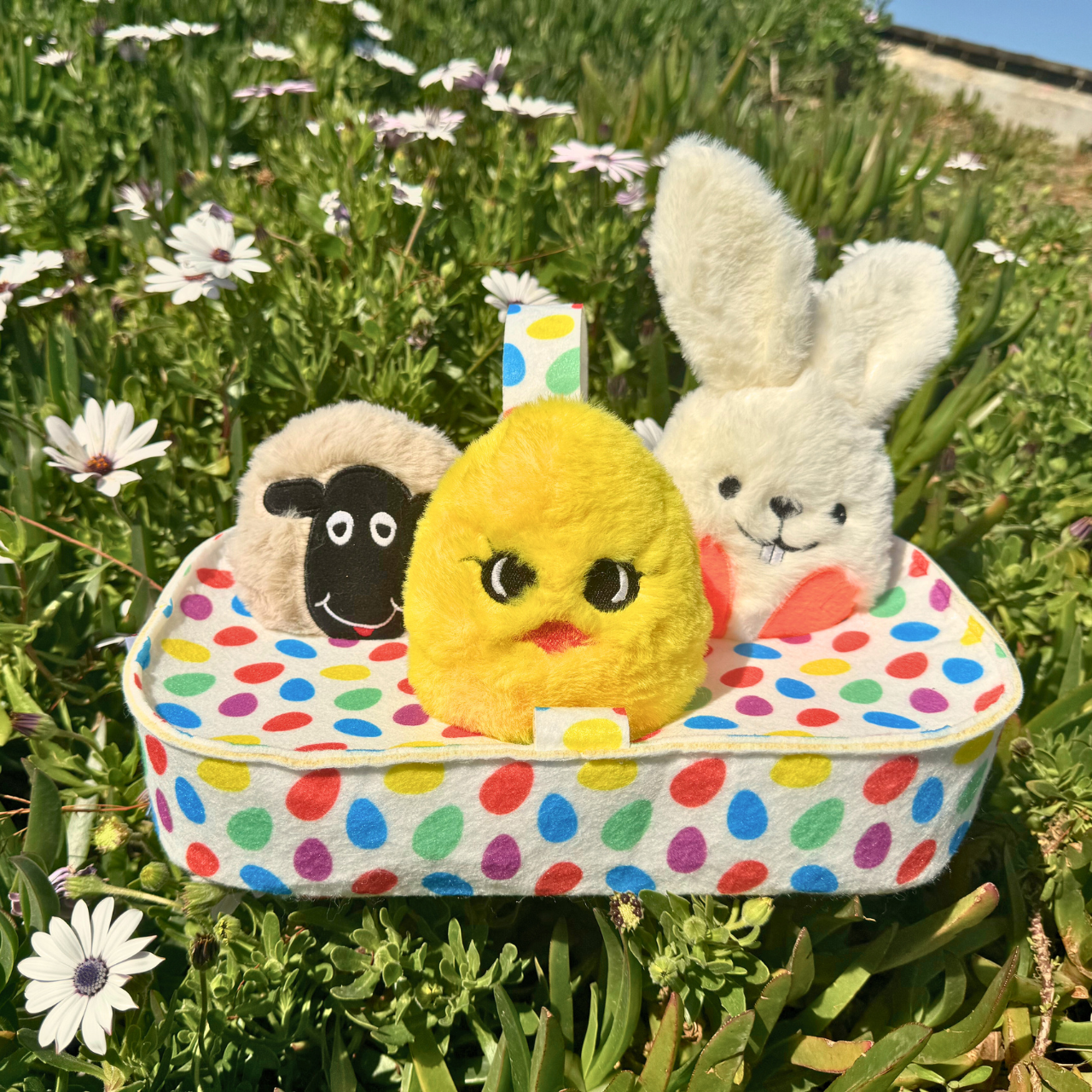 WufWuf Easter Basket: Lamb, Bunny & Chick Hide and Seek Dog Toy Set with Plush, Squeaky, Crinkle Features