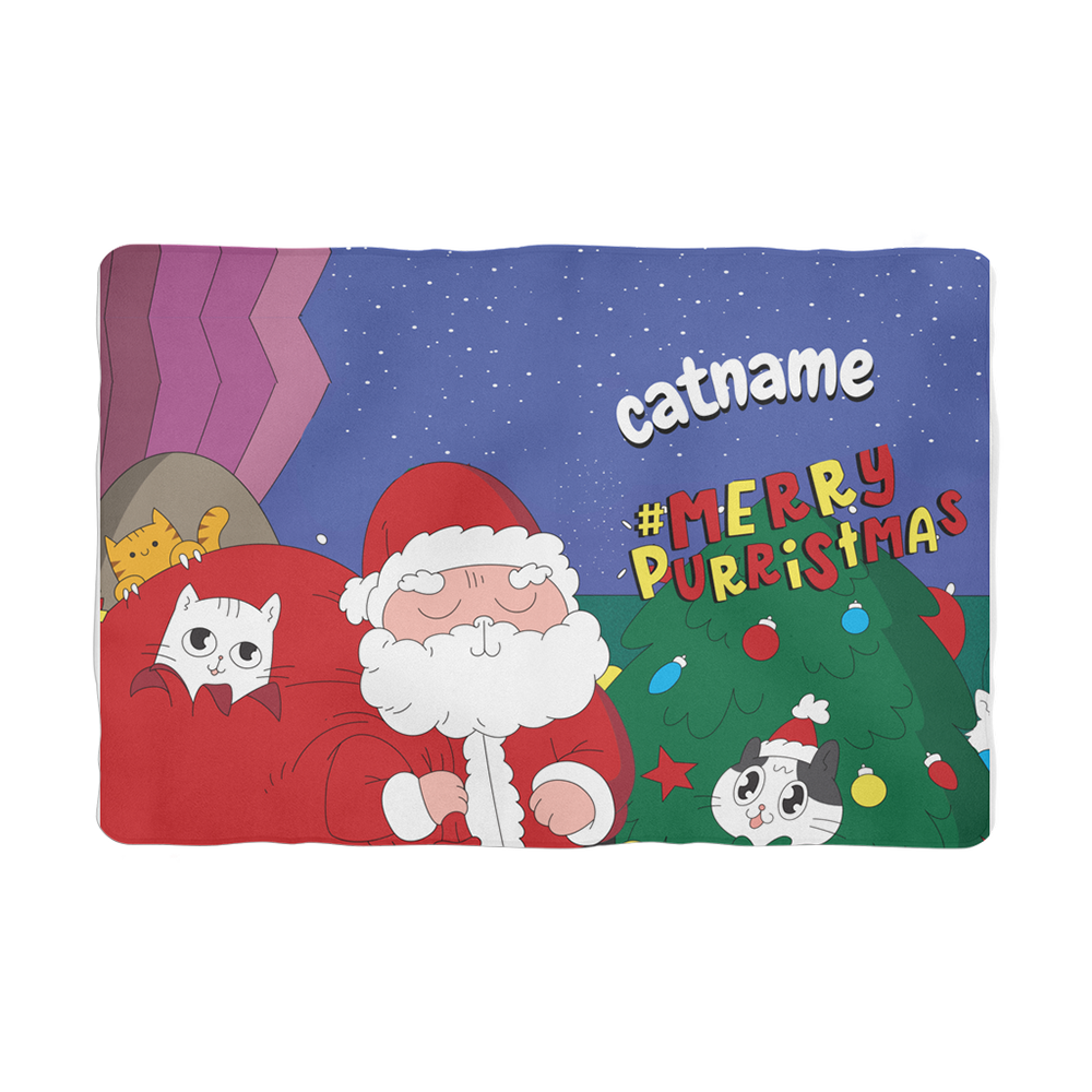 Personalised Cat Blanket - Merry Purristmas WufWuf Pet Blanket