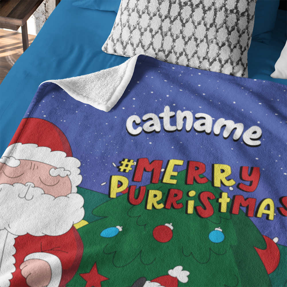 Personalised Cat Blanket - Merry Purristmas WufWuf Pet Blanket