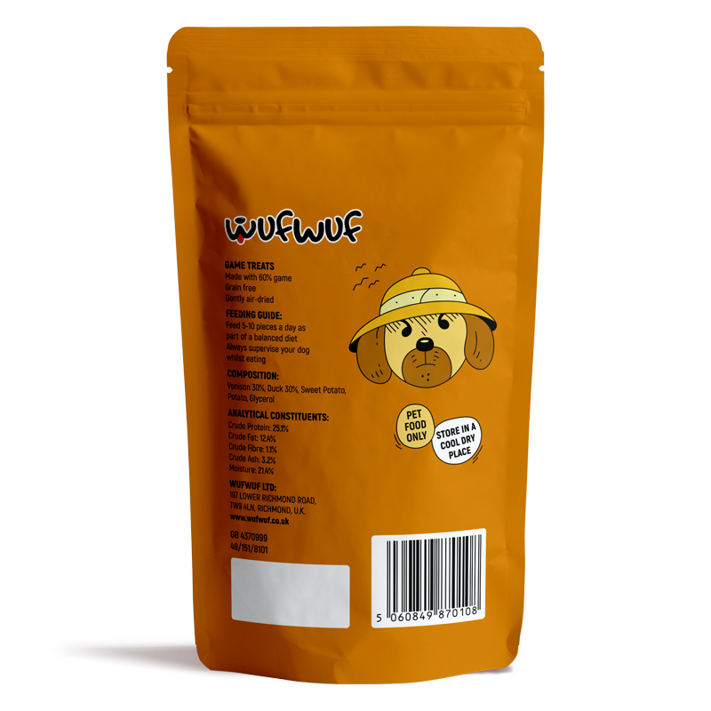 WufWuf Natural Air-Dried Game (Venison&Duck) Treats with Herbs