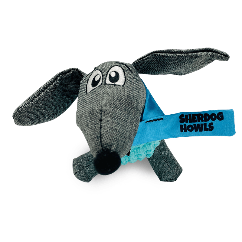 sherdog howls plush toy for dogs grey/blue