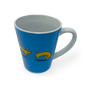 blue mug with yellow dog pattern