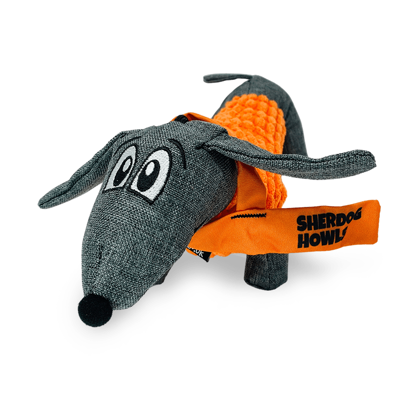 sherdog howls plush toy for dogs grey/orange