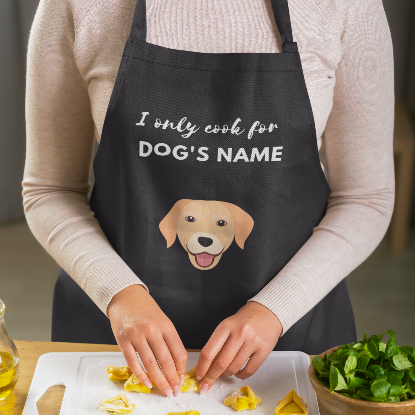Personalised Apron for Labrador Yellow 1 Parents - I only cook for my "dog's name) Premium Jersey Apron
