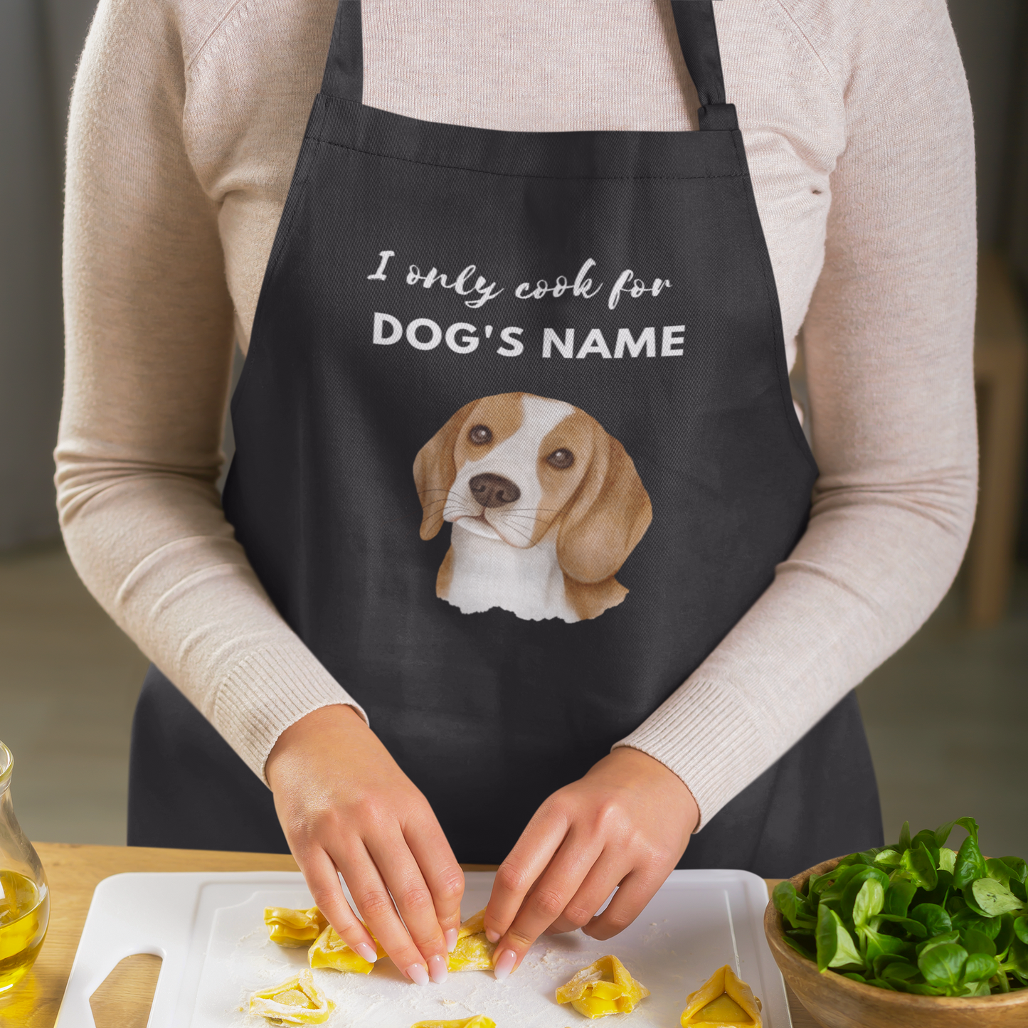 Personalised Apron for Beagle Parents - I only cook for my "dog's name) Premium Jersey Apron