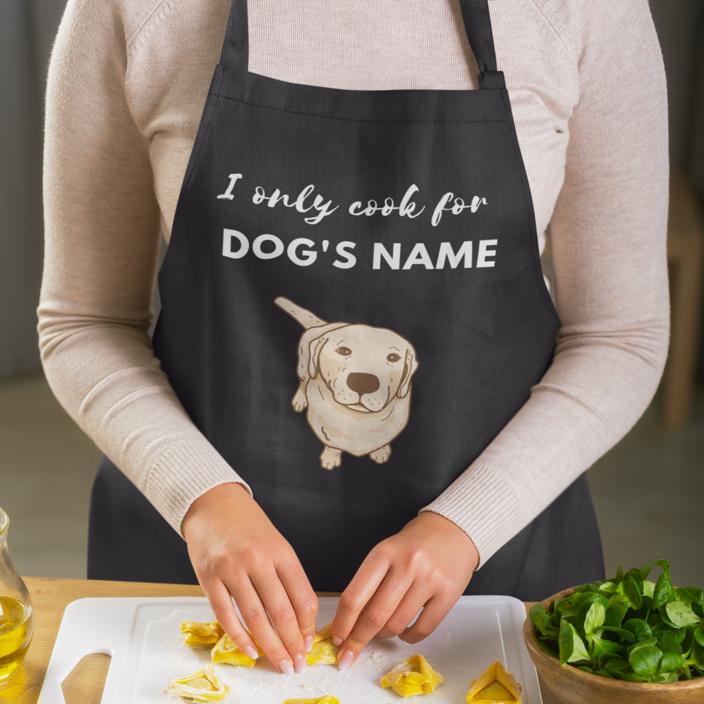 Personalised Apron for Labrador Yellow 2 Parents - I only cook for my "dog's name) Premium Jersey Apron